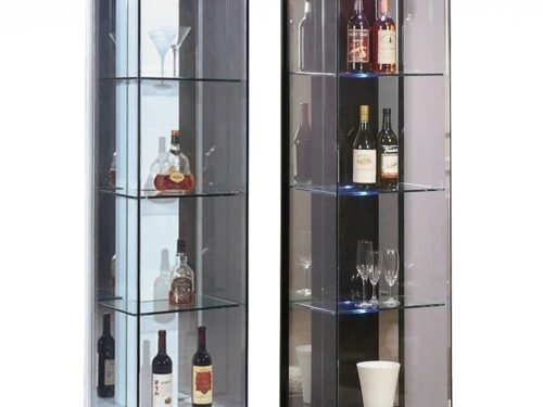 Modern glass display cabinet designs with open glass door. Perfect for showcasing decor while adding stylish storage to your living or dining space.