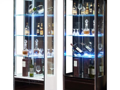 Glass display cabinet with glass open door