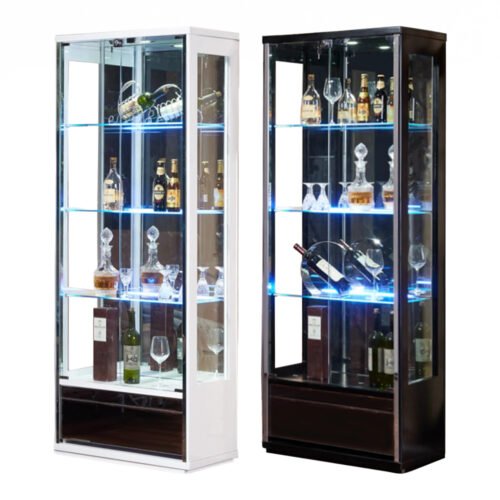 Glass display cabinet with glass open door