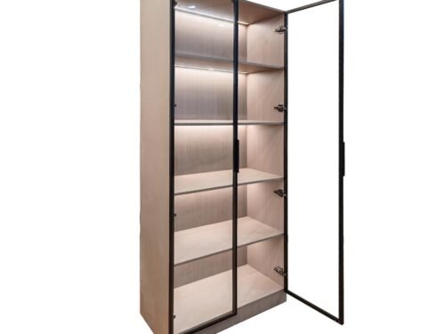 Modern full high glass display cabinet designs with glass open door. Perfect for showcasing decor while adding stylish storage to your living space.